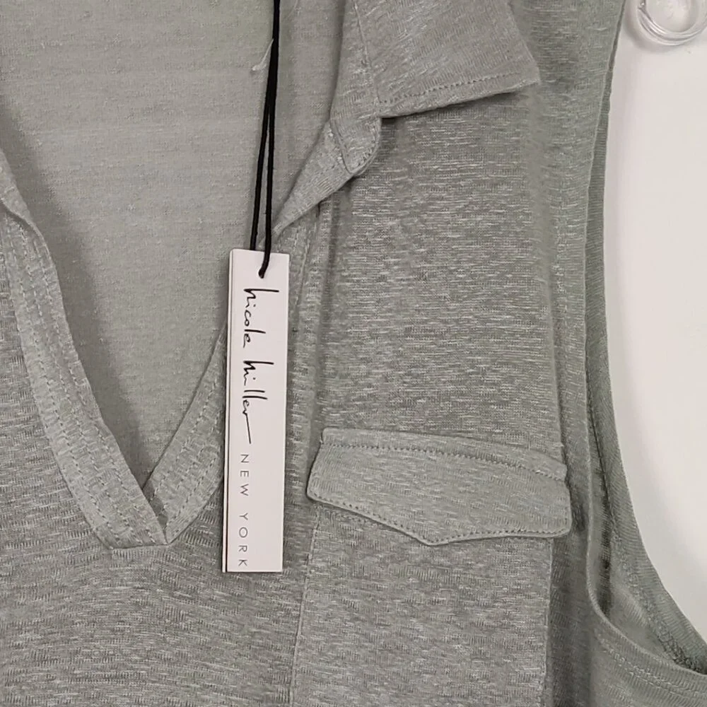 NEW Nicole Miller NY Women's Blouse Size XL Gray Linen Deep V Neck Summer Comfy - Picture 3 of 9